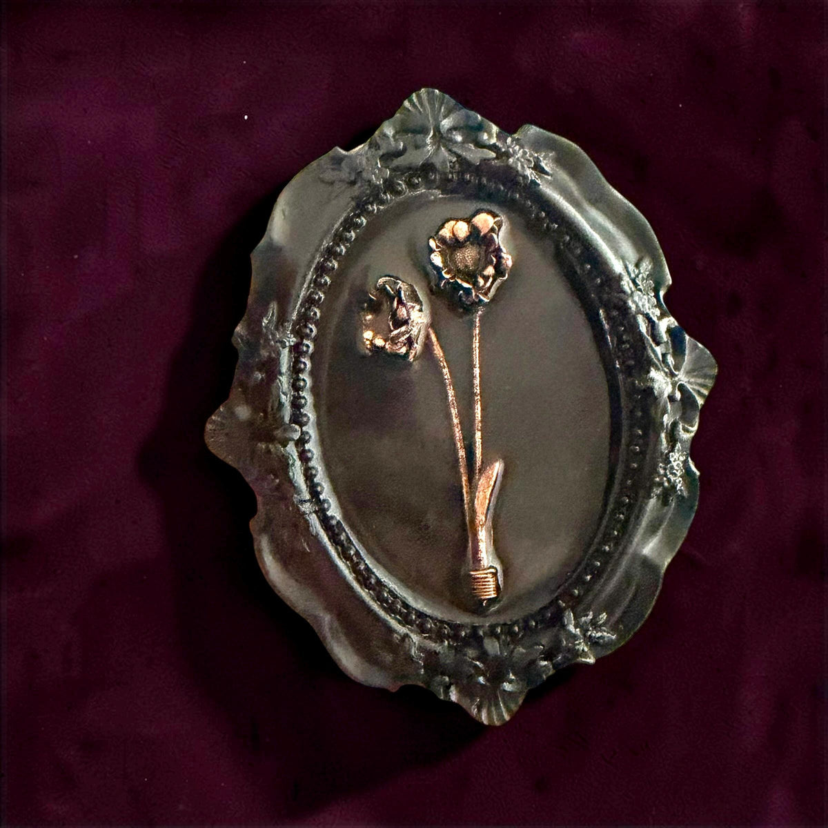 Electroformed Real Flower Wall Art in Ornate Oval Frame | Copper Preserved Botanical Decor | Boho Nature Gift | Pressed Flower Art
