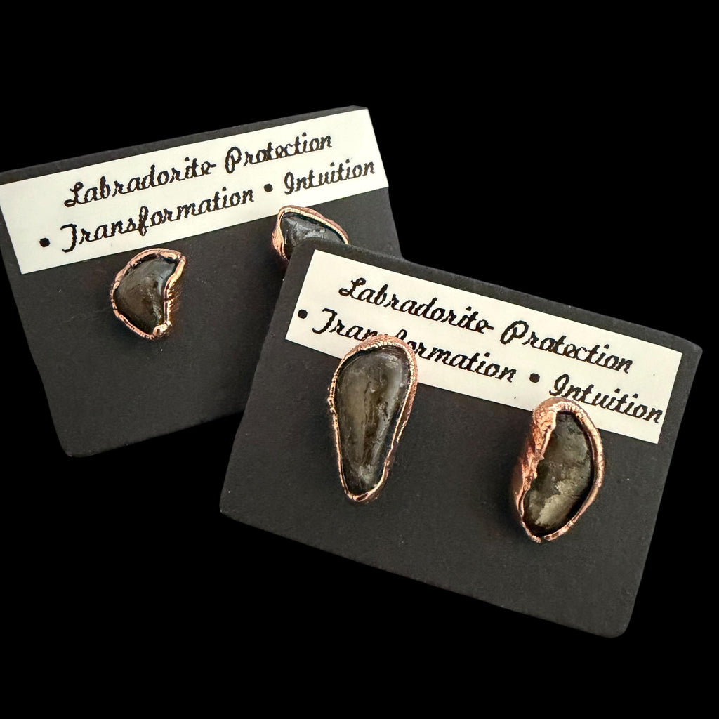 Labradorite Earrings / Copper Studs / Electroformed Jewelry __etsy:8483649213