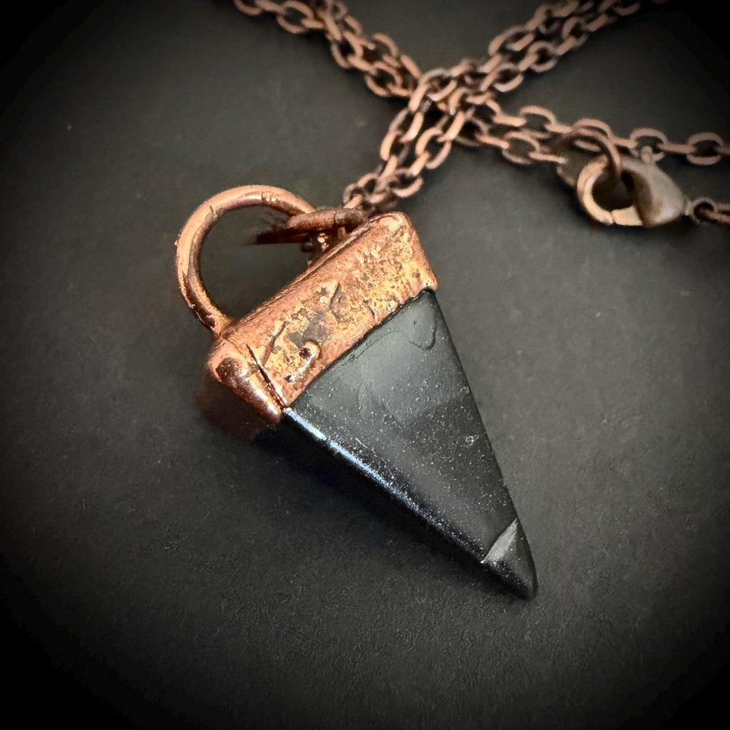 Black Obsidian Point Necklace | Electroformed Copper Pendant | Handmade Crystal Necklace | Boho Protection Jewelry