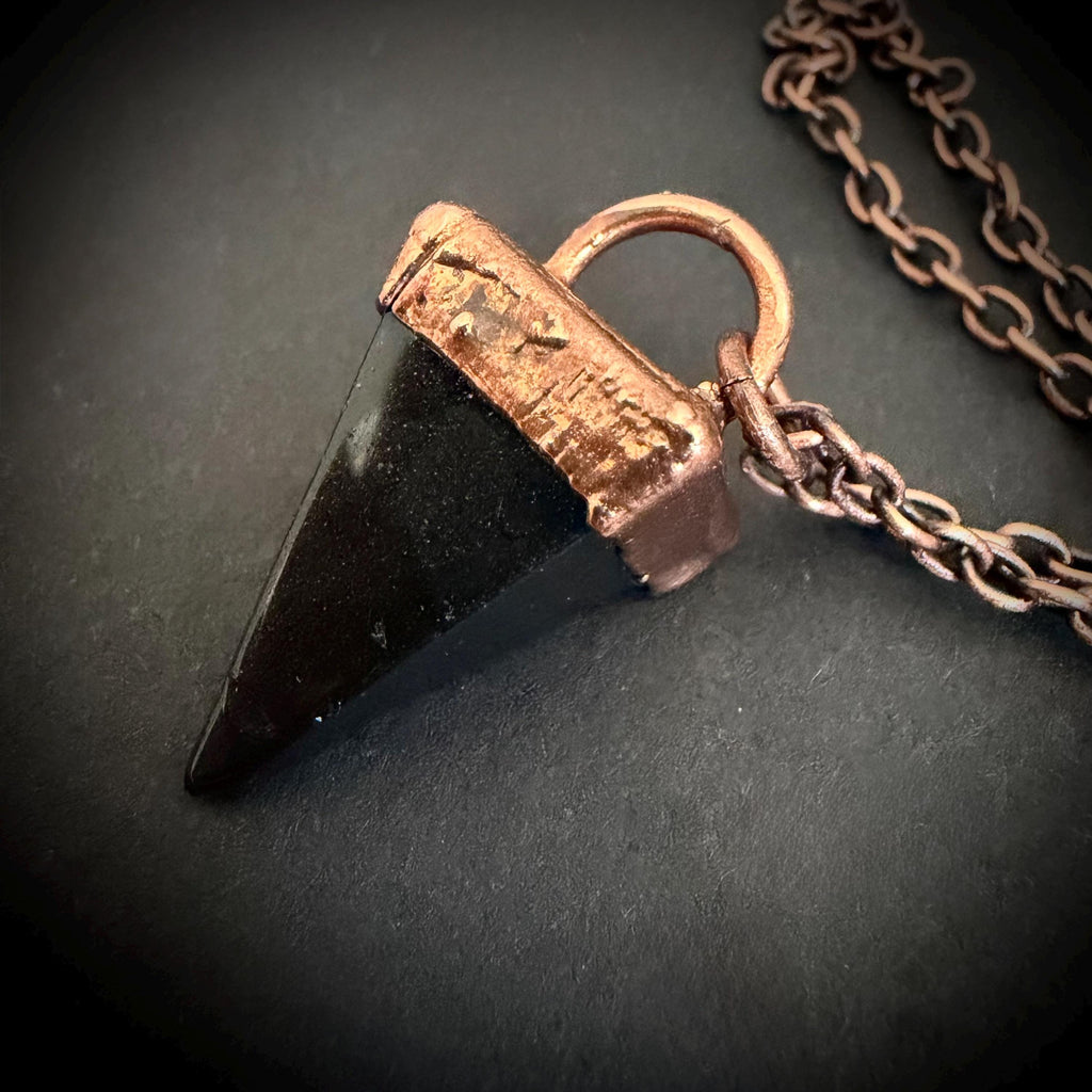 Black Obsidian Point Necklace | Electroformed Copper Pendant | Handmade Crystal Necklace | Boho Protection Jewelry