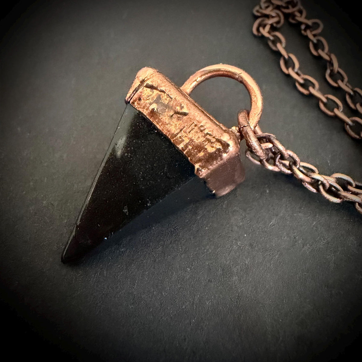 Black Obsidian Point Necklace | Electroformed Copper Pendant | Handmade Crystal Necklace | Boho Protection Jewelry