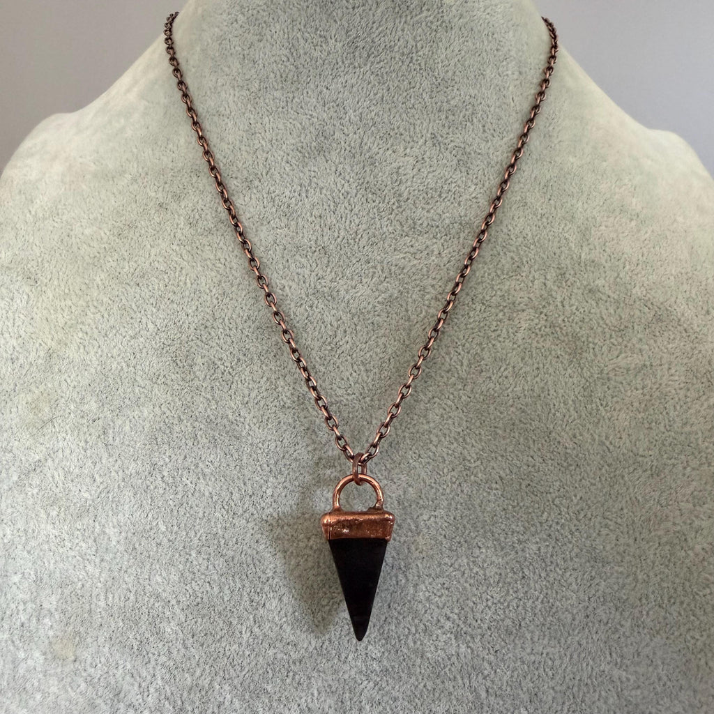 Black Obsidian Point Necklace | Electroformed Copper Pendant | Handmade Crystal Necklace | Boho Protection Jewelry