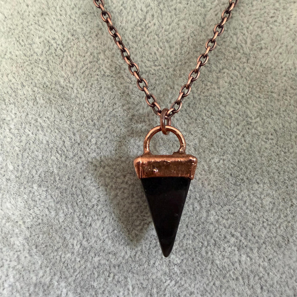 Black Obsidian Point Necklace | Electroformed Copper Pendant | Handmade Crystal Necklace | Boho Protection Jewelry