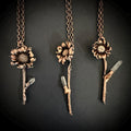 Electroformed Real Flower Necklace with Quartz Crystal | Copper Botanical Pendant | Handmade Nature Jewelry | Boho Necklace