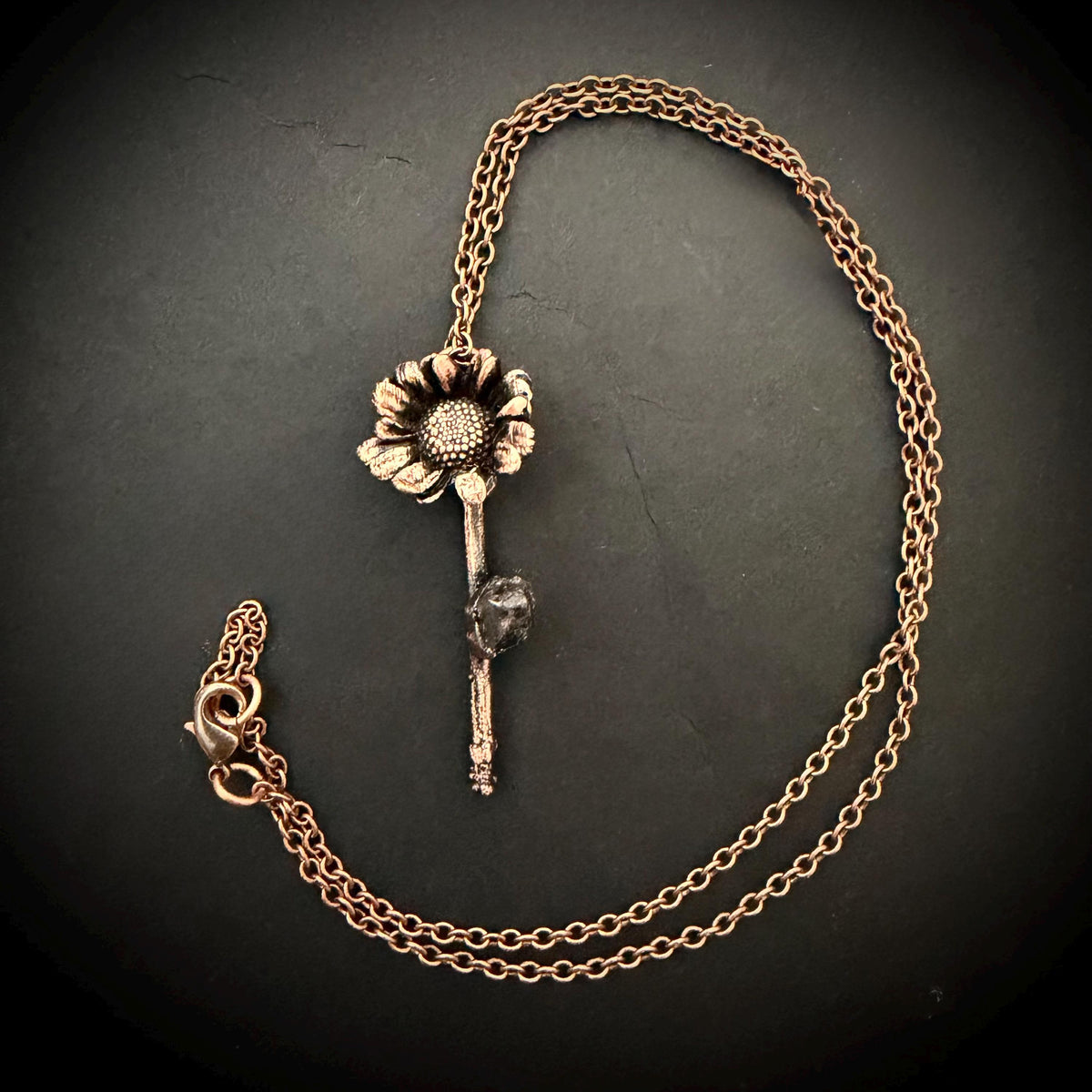 Electroformed Real Flower Necklace with Herkimer Diamond | Copper Botanical Pendant | Handmade Nature Jewelry | Boho Crystal