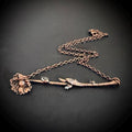Electroformed Flower Branch Necklace with Herkimer Diamond | Horizontal Copper Bar | Handmade Botanical Jewelry | Boho Crystal