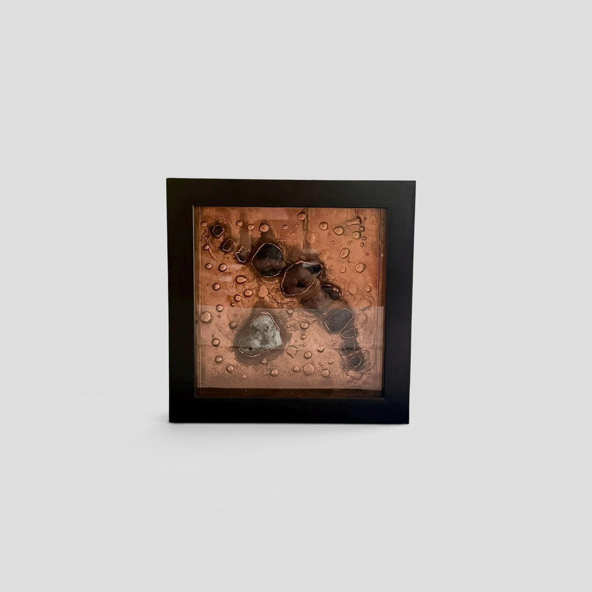Electroformed Black Tourmaline and Moonstone Wall Art | Framed Copper Crystal Panel | Protection Grounding Decor | Boho Gift