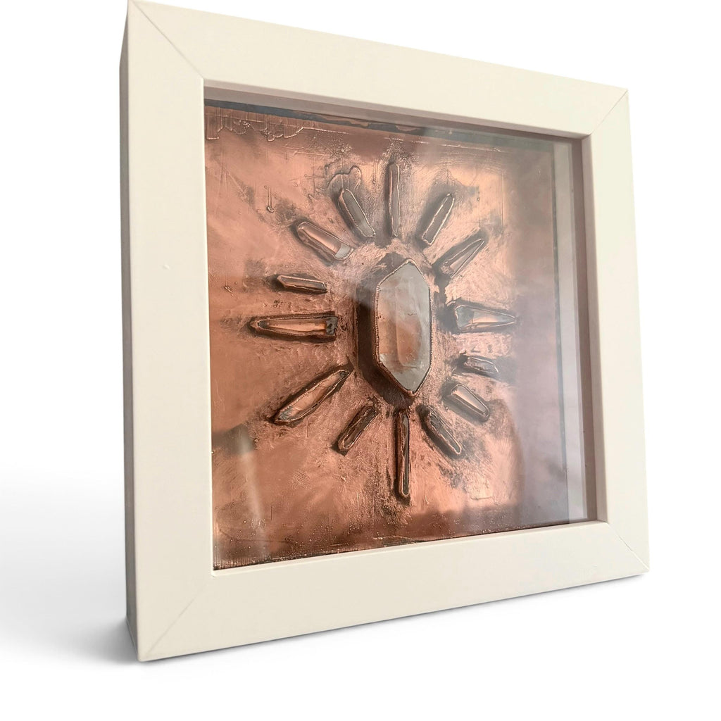 Electroformed Quartz Crystal Sun Wall Art | Framed Copper Lemurian Sunburst Decor | Boho Crystal Healing Art | Metaphysical Gift