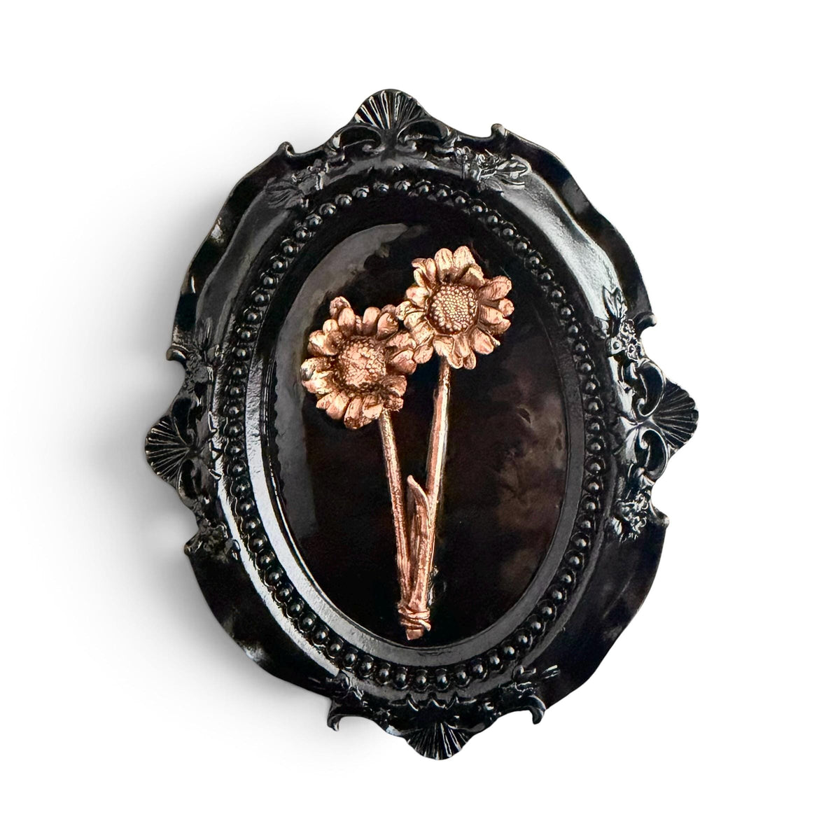Electroformed Real Flower Wall Art in Ornate Oval Frame | Copper Preserved Botanical Decor | Boho Nature Gift | Pressed Flower Art