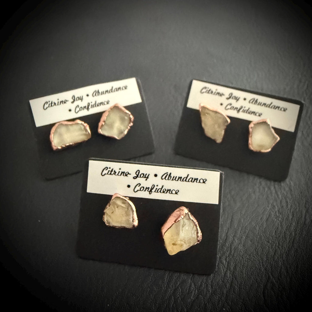 Raw Citrine Copper Stud Earrings | Electroformed Crystal Studs | Boho Gemstone Earrings | Citrine Abundance Gift for Her