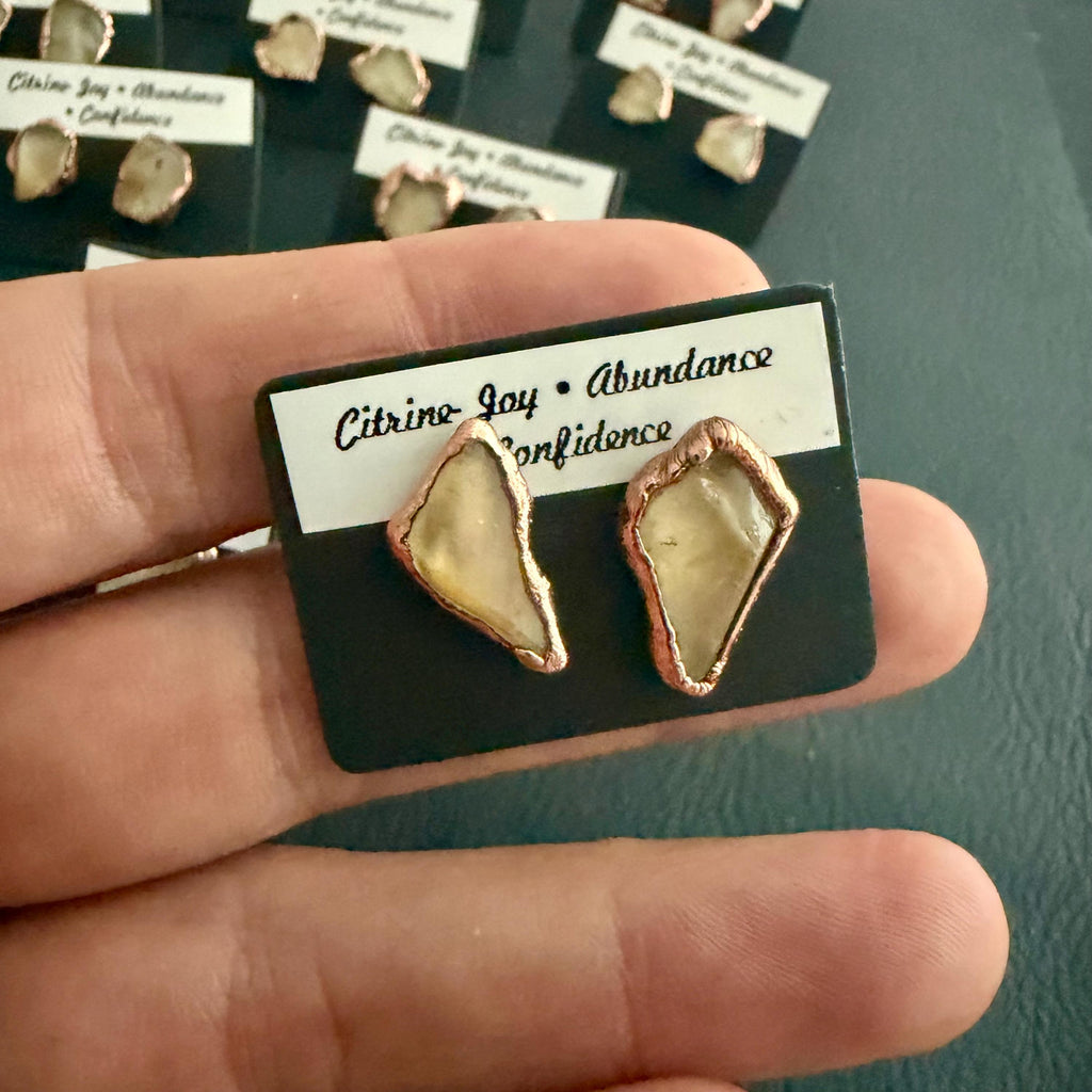 Raw Citrine Copper Stud Earrings | Electroformed Crystal Studs | Boho Gemstone Earrings | Citrine Abundance Gift for Her