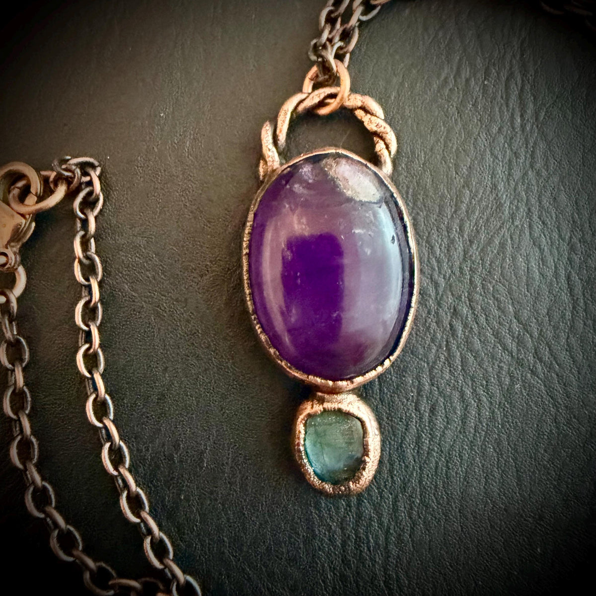 Amethyst & Labradorite Necklace | Electroformed Copper Pendant | Handmade Crystal Jewelry | Boho Healing Gemstone Necklace