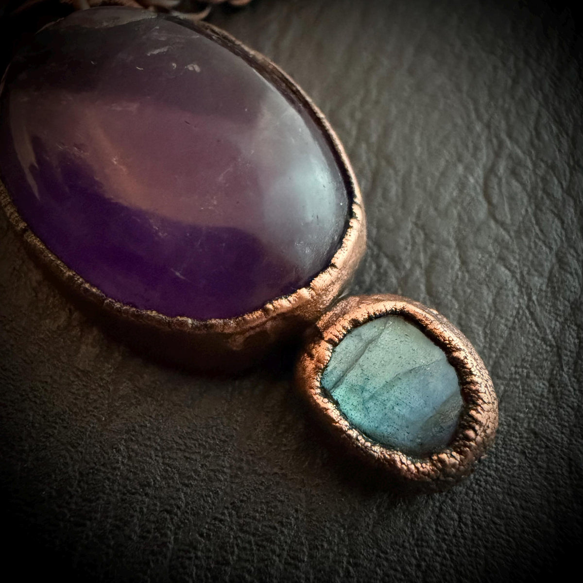 Amethyst & Labradorite Necklace | Electroformed Copper Pendant | Handmade Crystal Jewelry | Boho Healing Gemstone Necklace