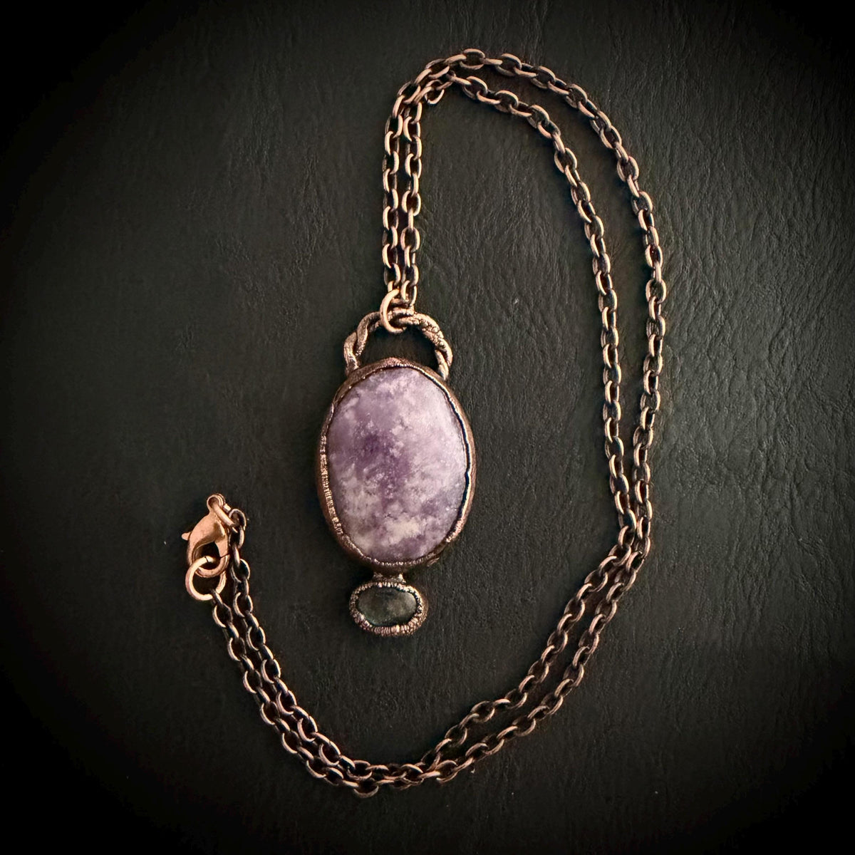 Lepidolite & Labradorite Necklace | Electroformed Copper Pendant | Handmade Crystal Jewelry | Boho Calming Gemstone Necklace