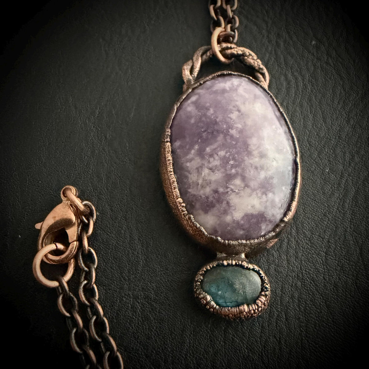 Lepidolite & Labradorite Necklace | Electroformed Copper Pendant | Handmade Crystal Jewelry | Boho Calming Gemstone Necklace