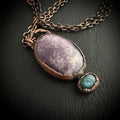 Lepidolite & Labradorite Necklace | Electroformed Copper Pendant | Handmade Crystal Jewelry | Boho Calming Gemstone Necklace