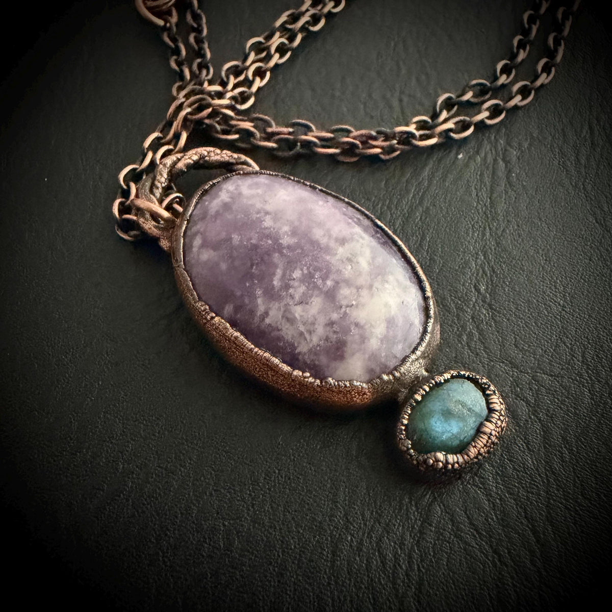 Lepidolite & Labradorite Necklace | Electroformed Copper Pendant | Handmade Crystal Jewelry | Boho Calming Gemstone Necklace
