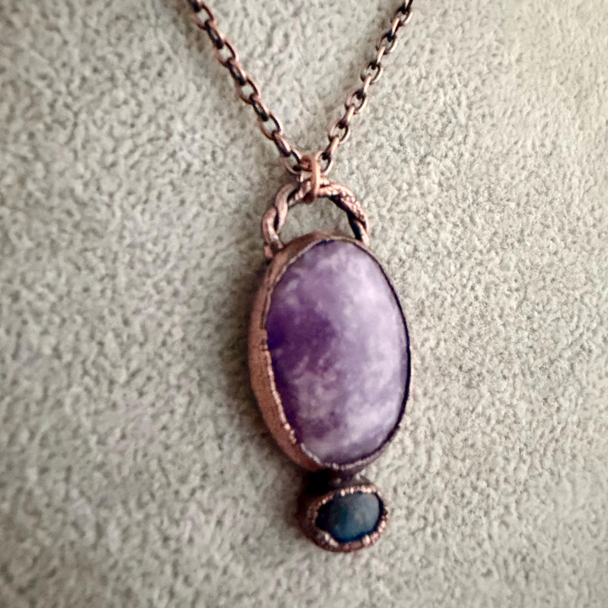 Lepidolite & Labradorite Necklace | Electroformed Copper Pendant | Handmade Crystal Jewelry | Boho Calming Gemstone Necklace