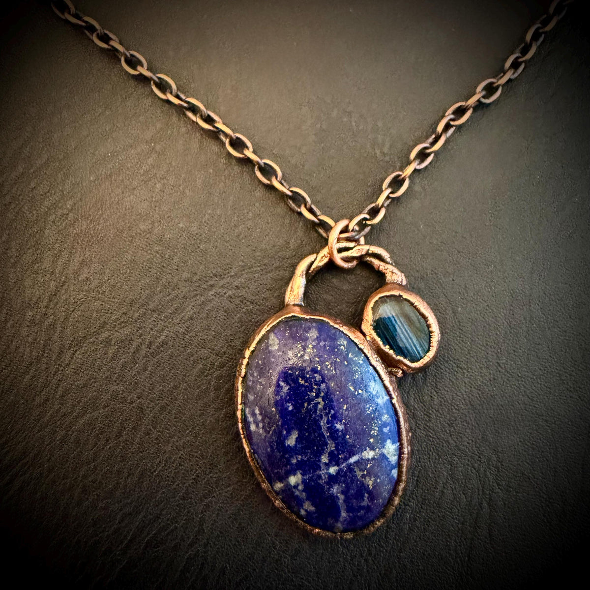Sodalite & Labradorite Copper Necklace | Electroformed Blue Gemstone Pendant | Handmade Crystal Jewelry | Boho Necklace