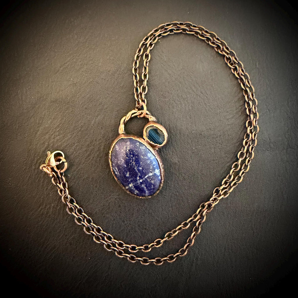 Sodalite & Labradorite Copper Necklace | Electroformed Blue Gemstone Pendant | Handmade Crystal Jewelry | Boho Necklace