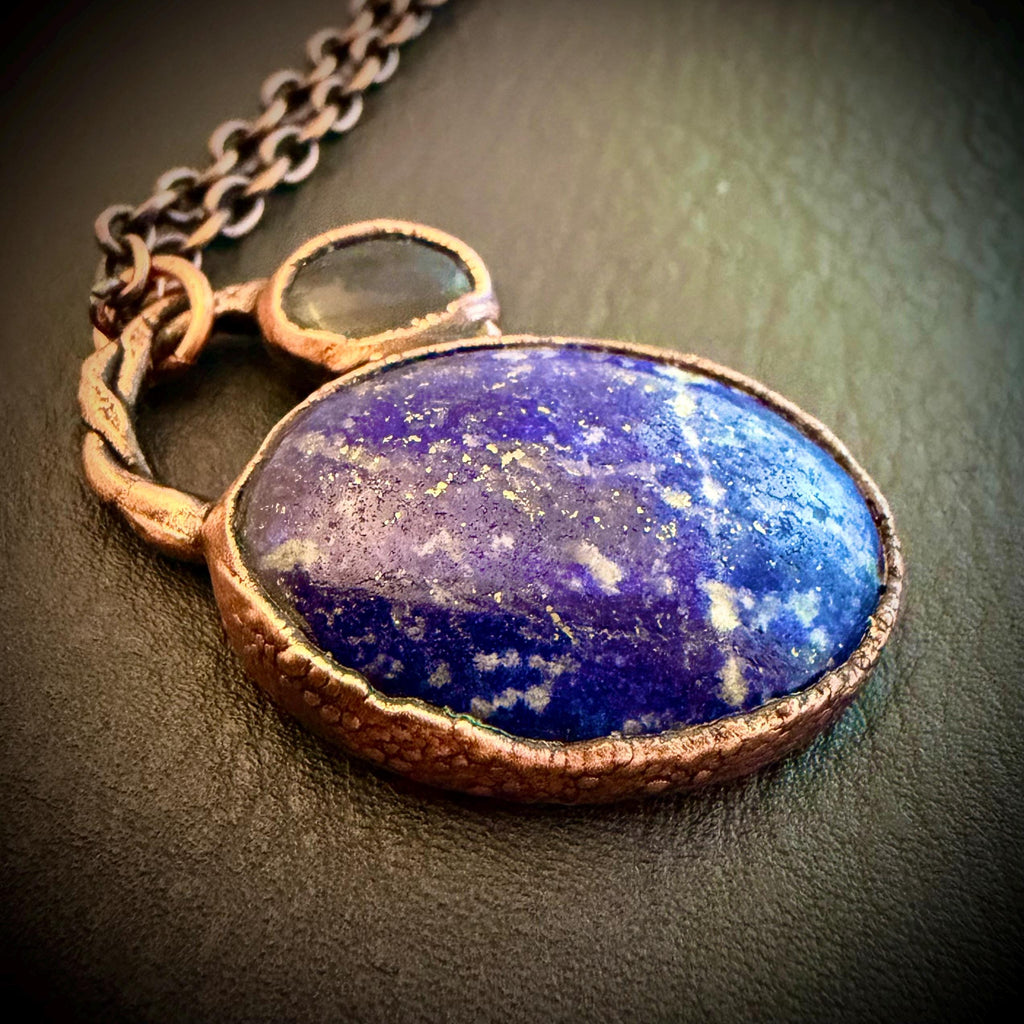 Sodalite & Labradorite Copper Necklace | Electroformed Blue Gemstone Pendant | Handmade Crystal Jewelry | Boho Necklace