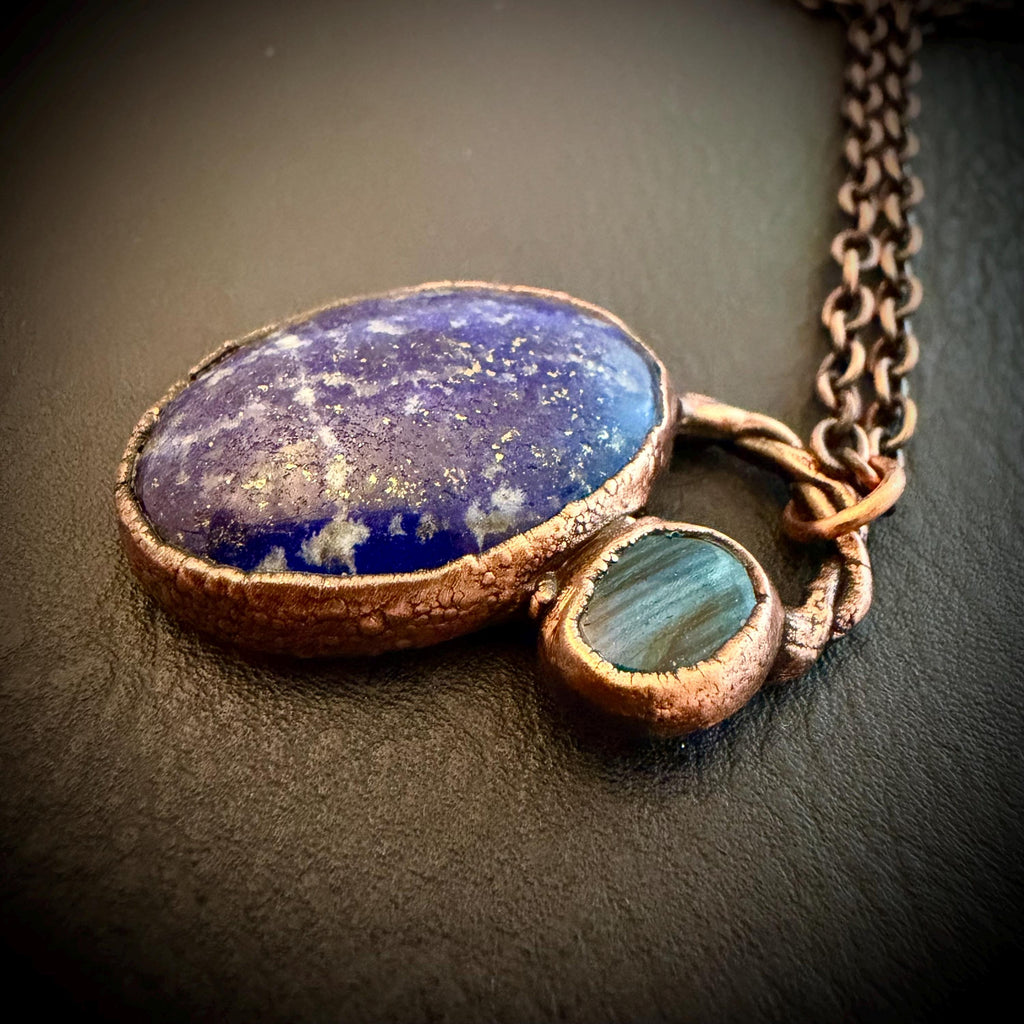 Sodalite & Labradorite Copper Necklace | Electroformed Blue Gemstone Pendant | Handmade Crystal Jewelry | Boho Necklace