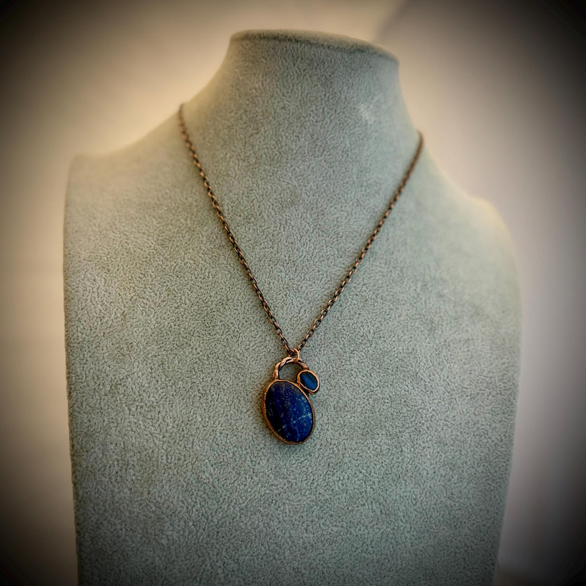 Sodalite & Labradorite Copper Necklace | Electroformed Blue Gemstone Pendant | Handmade Crystal Jewelry | Boho Necklace