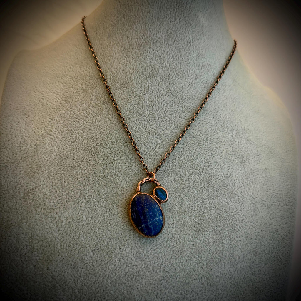 Sodalite & Labradorite Copper Necklace | Electroformed Blue Gemstone Pendant | Handmade Crystal Jewelry | Boho Necklace