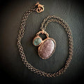 Strawberry Quartz & Labradorite Necklace | Electroformed Copper Pendant | Handmade Crystal Jewelry | Boho Pink Gemstone Necklace