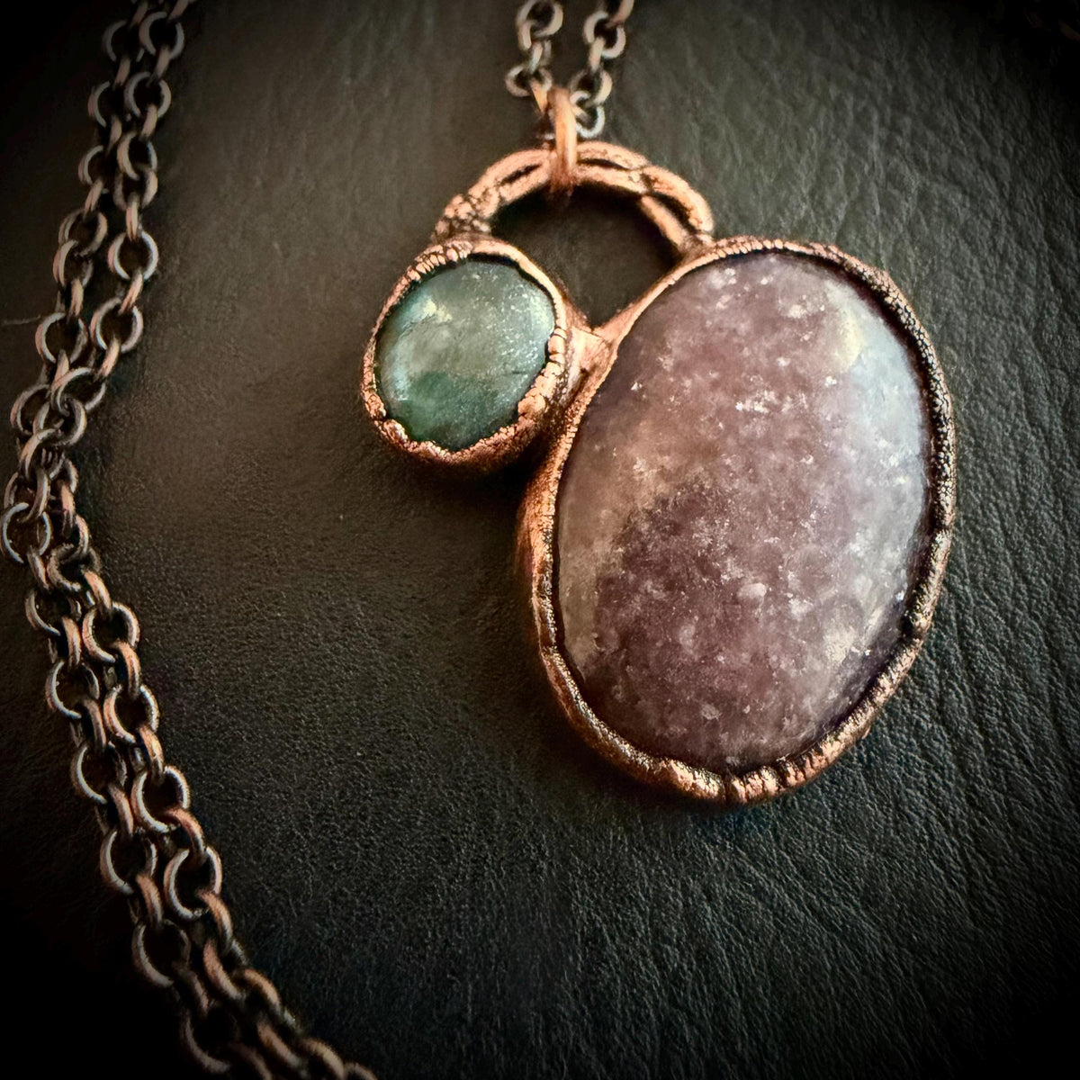 Strawberry Quartz & Labradorite Necklace | Electroformed Copper Pendant | Handmade Crystal Jewelry | Boho Pink Gemstone Necklace