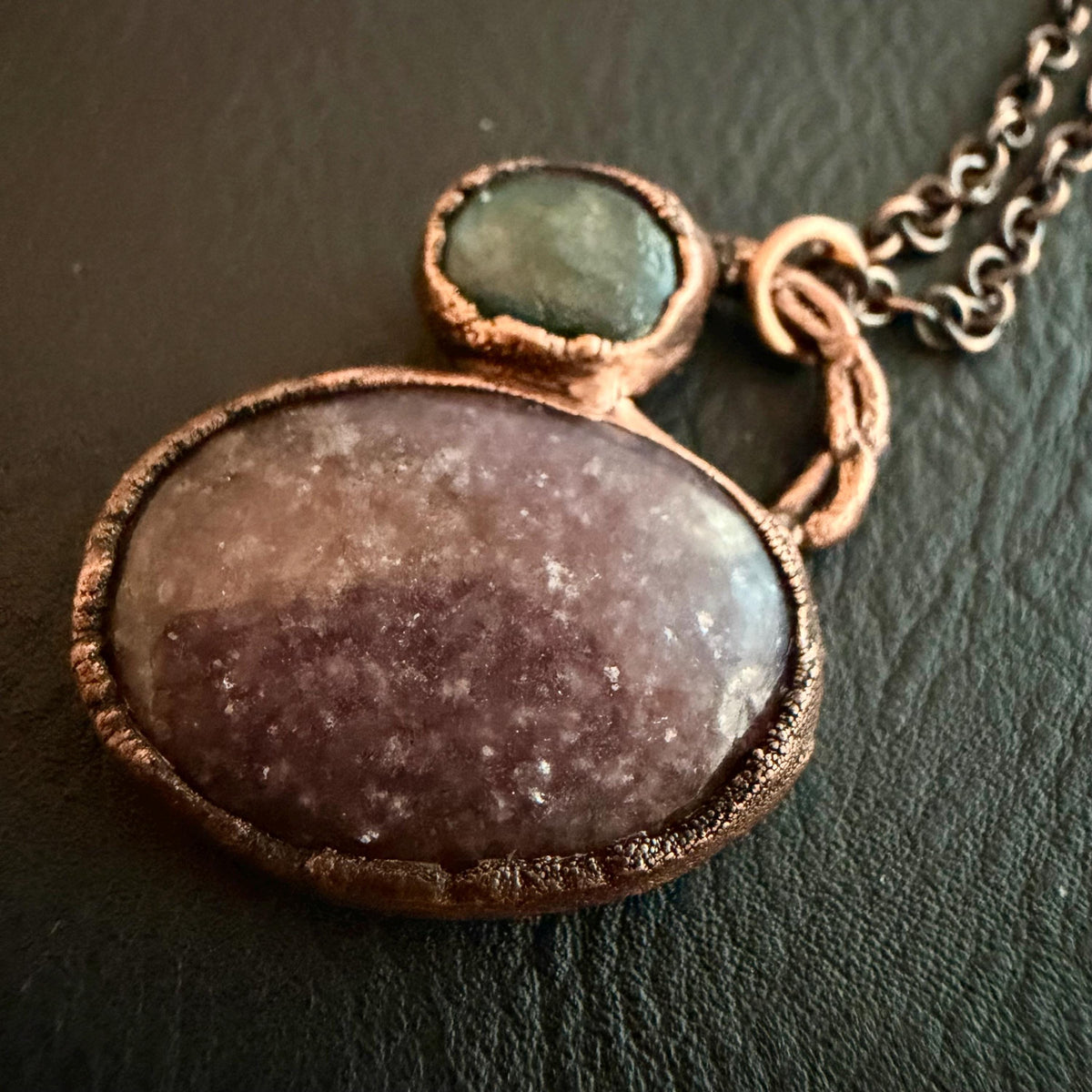 Strawberry Quartz & Labradorite Necklace | Electroformed Copper Pendant | Handmade Crystal Jewelry | Boho Pink Gemstone Necklace