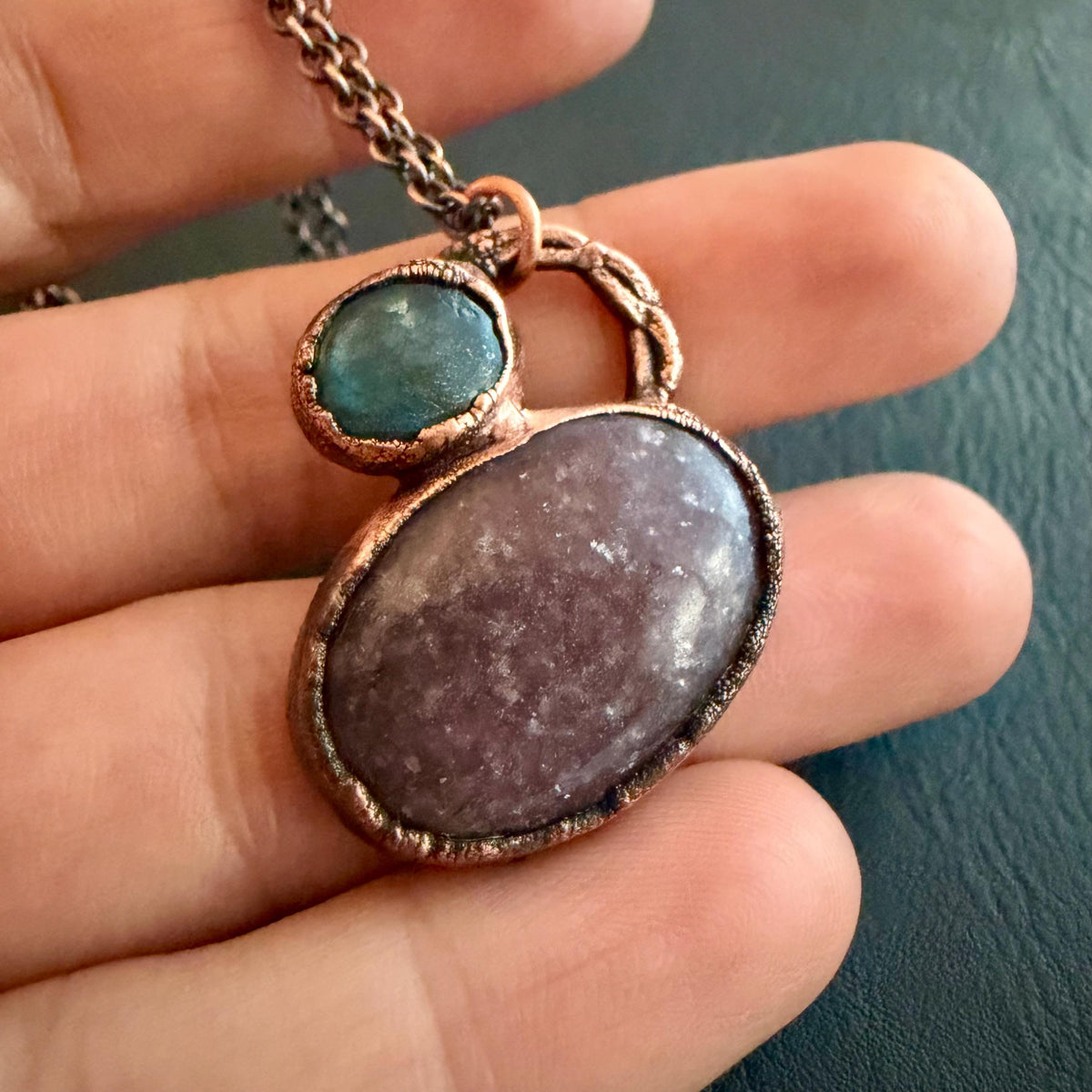 Strawberry Quartz & Labradorite Necklace | Electroformed Copper Pendant | Handmade Crystal Jewelry | Boho Pink Gemstone Necklace