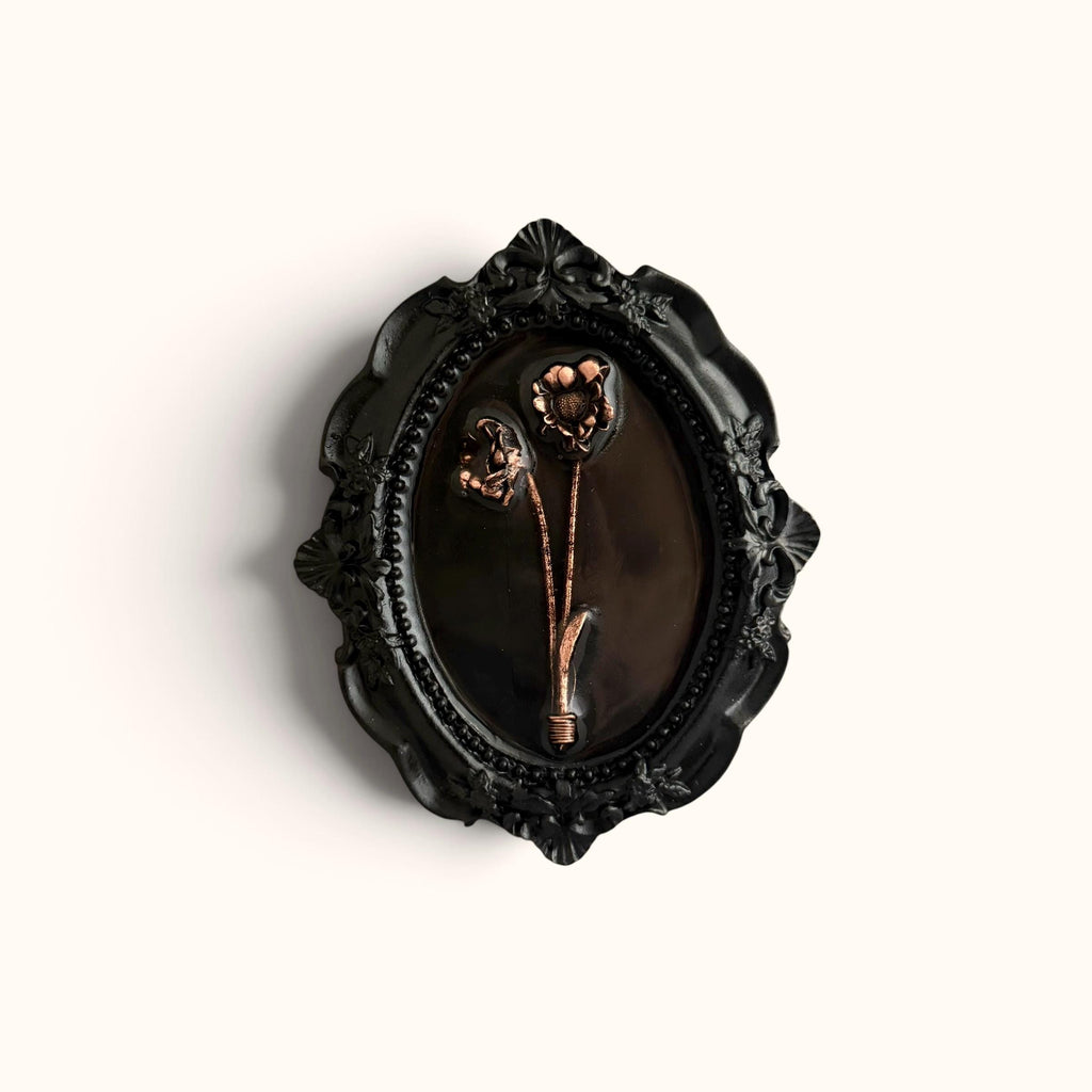 Electroformed Real Flower Wall Art in Ornate Oval Frame | Copper Preserved Botanical Decor | Boho Nature Gift | Pressed Flower Art