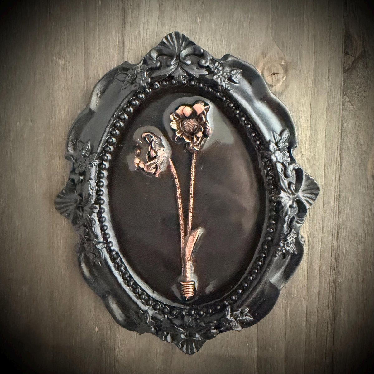 Electroformed Real Flower Wall Art in Ornate Oval Frame | Copper Preserved Botanical Decor | Boho Nature Gift | Pressed Flower Art