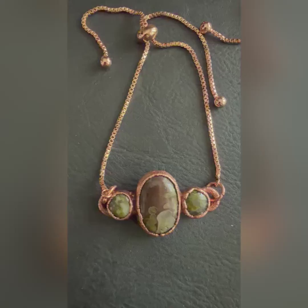 Electroformed Multi Gemstone Adjustable Bracelet