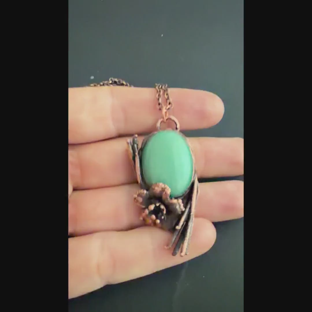 Amazonite Real Flower Necklace | Electroformed Copper Botanical Pendant | Handmade Crystal Jewelry | Boho Nature Necklace