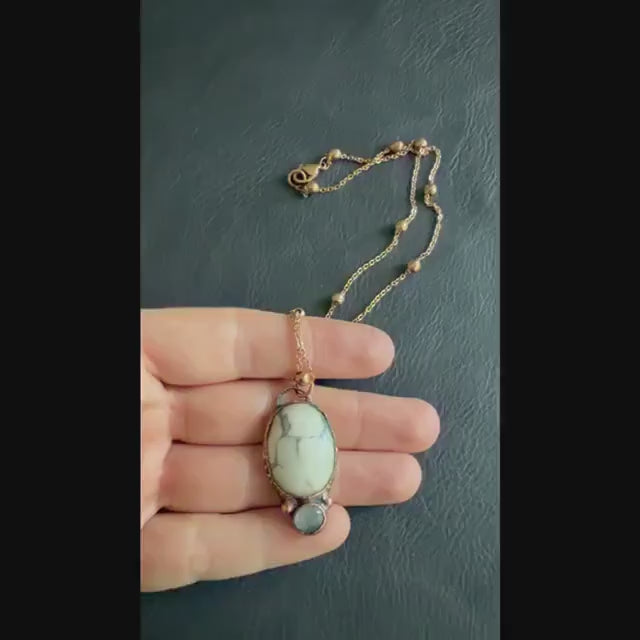 Howlite and Quartz Necklace | Electroformed Copper Pendant | Handmade Crystal Jewelry | Boho Calming Necklace