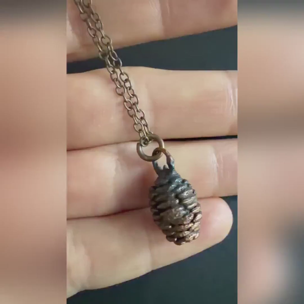 Electroformed Copper Pine Cone Necklace | Real Preserved Pinecone Pendant | Handmade Botanical Jewelry | Boho Nature