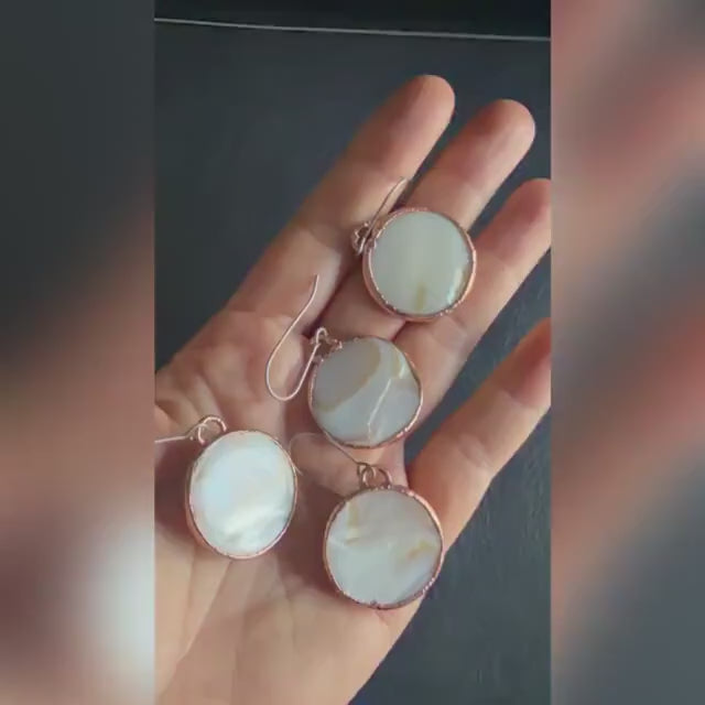 White Resin Shell Circle Dangle Earrings