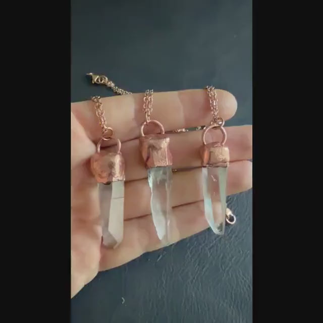 Lemurian Quartz Point Electroformed Necklace- Raw Stone Necklace