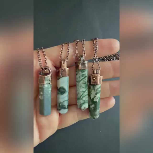 Tree Agate Point Necklace | Electroformed Copper Crystal Pendant | Handmade Boho Gemstone Jewelry | Nature Lover Gift