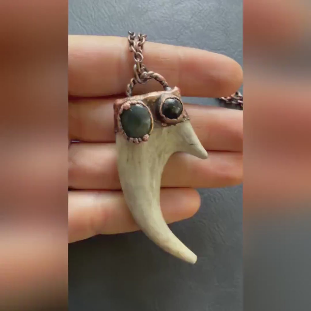 Antler Necklace with Labradorite & Obsidian