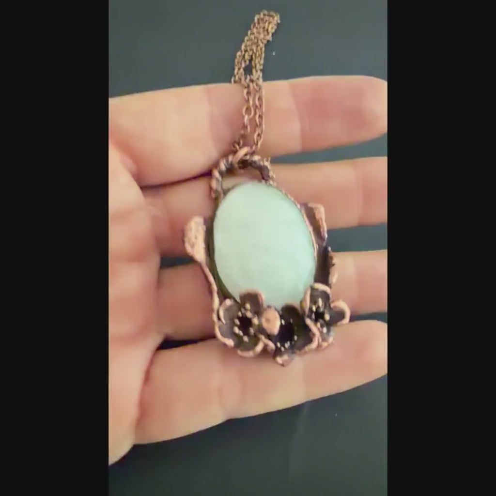 Quartz Real Flower Necklace | Electroformed Copper Botanical Pendant | Handmade Crystal Jewelry | Boho Healing Necklace