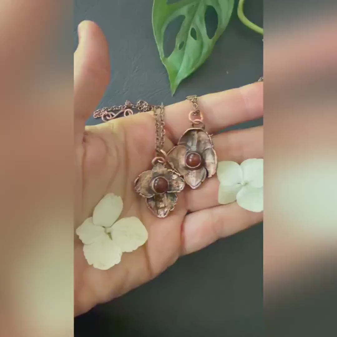 Hydrangea Flower Necklace with Carnelian