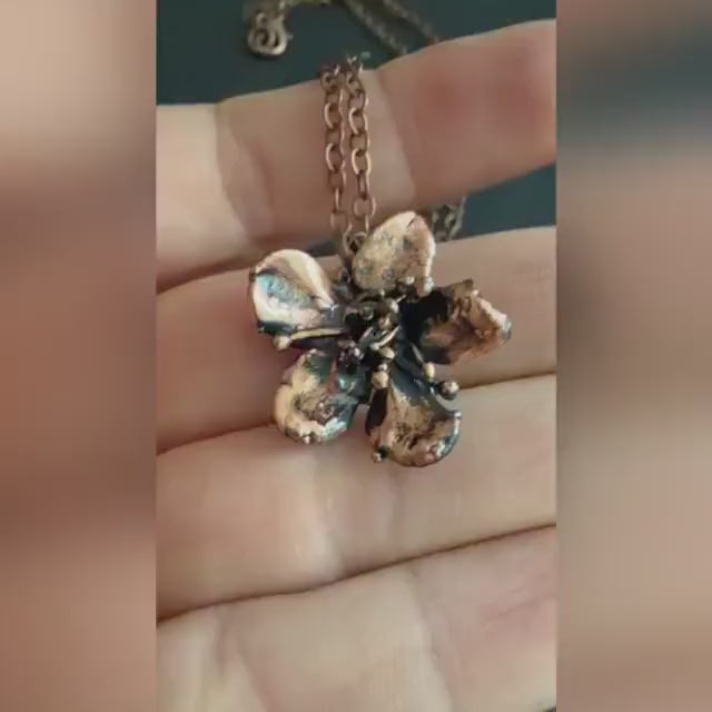 Electroformed Copper Flower Necklace | Real Preserved Blossom Pendant | Handmade Botanical Jewelry | Boho Nature Gift