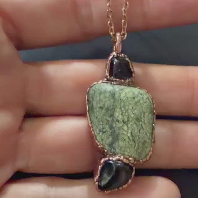 Green Lace Agate & Black Obsidian Necklace