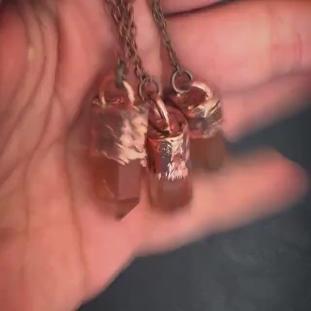 Hematite Crystal Necklace / Raw Orange Stone Necklace / Electroformed Jewelry