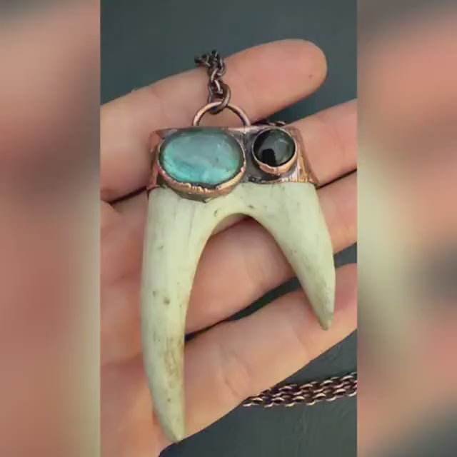 Antler Necklace with Labradorite & Obsidian