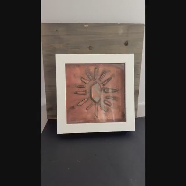 Electroformed Quartz Crystal Sun Wall Art | Framed Copper Lemurian Sunburst Decor | Boho Crystal Healing Art | Metaphysical Gift