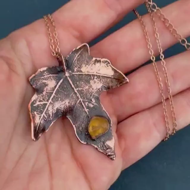 Citrine Real Fall Leaf Necklace